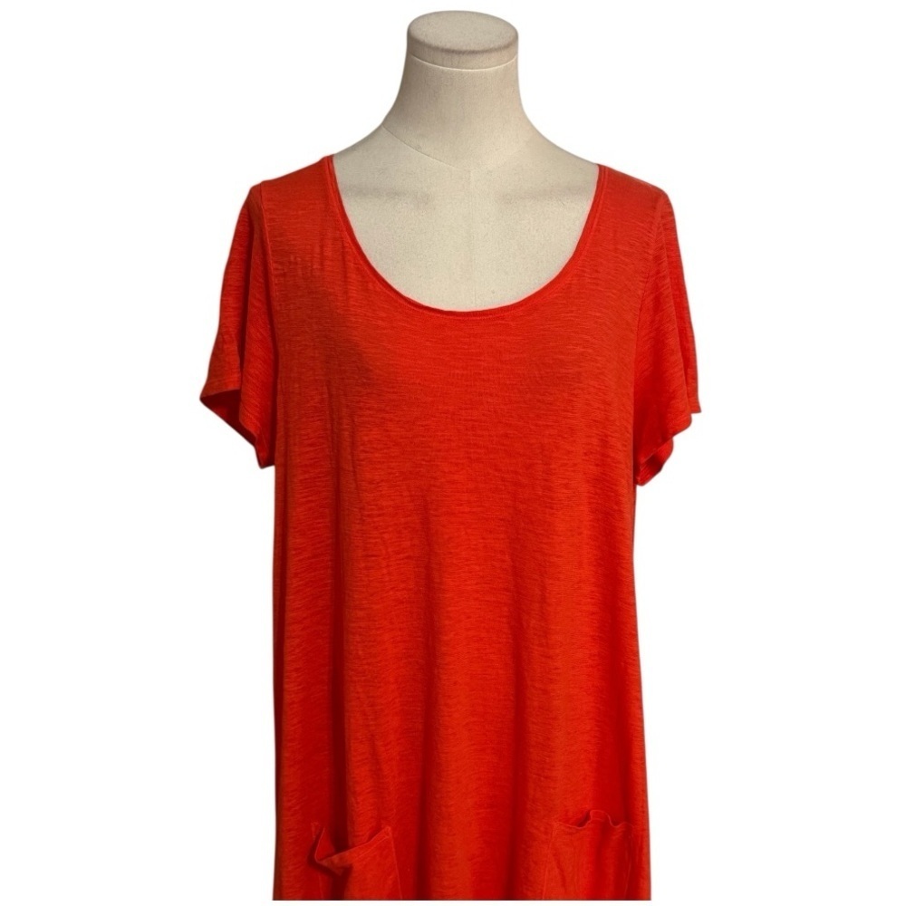 Eileen Fisher Orange T Shirt Midi Dress Size L Casual Beach Vacation Pockets - Picture 5 of 6